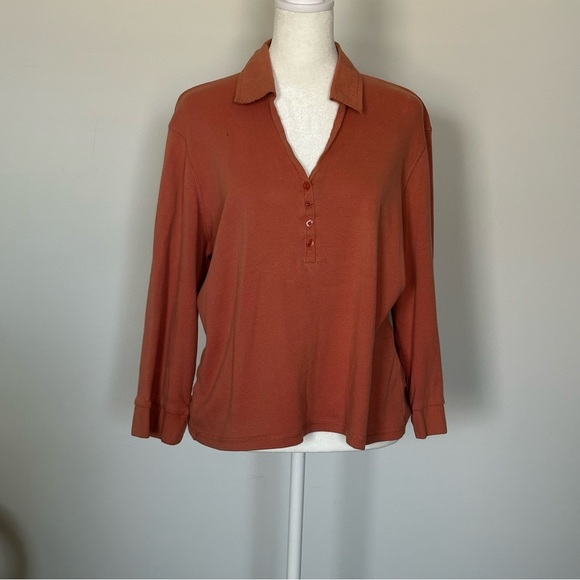 Rafaella Rust Orange 3/4 Sleeve Collared Henley Top - XL - Picture 6 of 8
